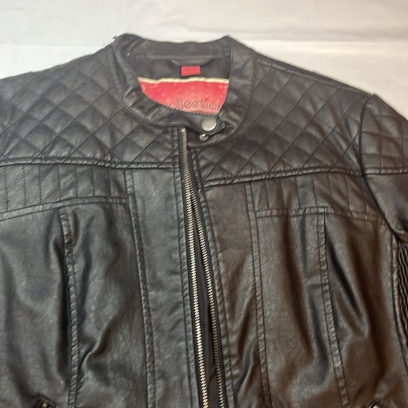 BLACK MOTO biker JACKET women’s XL fluted ribbed textured faux leather lined zip - Picture 6 of 16